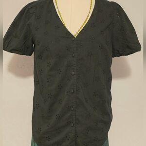 J Crew Eyelet Sweetheart Neckline Puff Sleeve Top